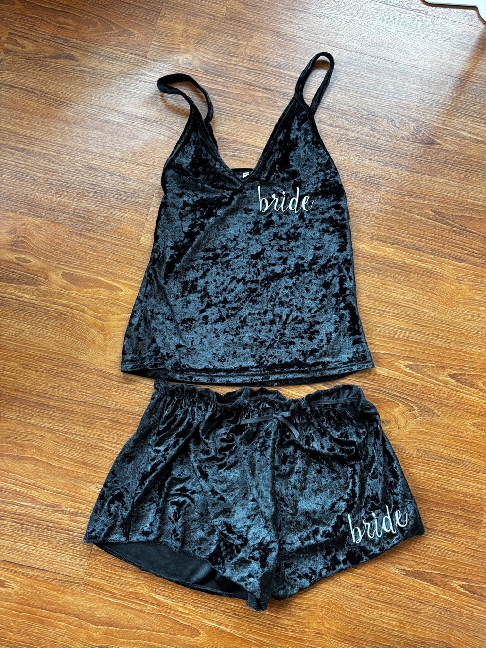 Black 'Bride' Velvet Cami & Short Sleep Set